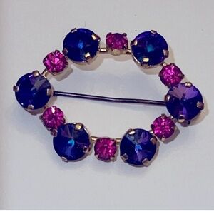 Elegant Blue and Pink Gemstone Brooch
